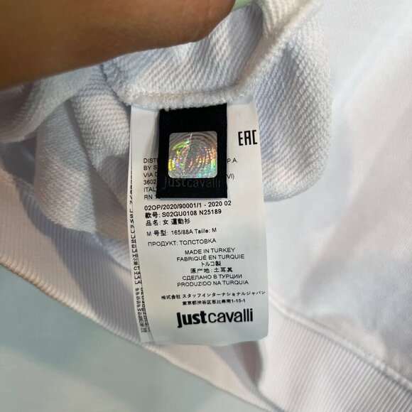 NWT Just Cavalli White cropped Crew-Neck sweatshirt Side Arm Logo Size M sweater - Picture 8 of 14